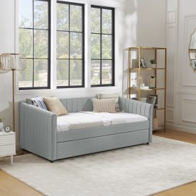 Linen Fabric Twin Size Daybed With Trundle
