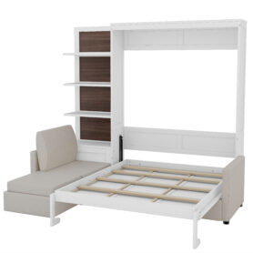 Queen Size Murphy Bed Wall Bed with Sofa and Shelves