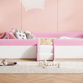 Twin Size Upholstered Daybed Frame with Fence and Stairs