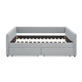 Linen Fabric Queen Size Daybed with Two Drawers