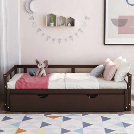 Wooden Twin Size Daybed with Trundle Bed