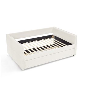 Boucle Fabric Full Size Daybed With Trundle