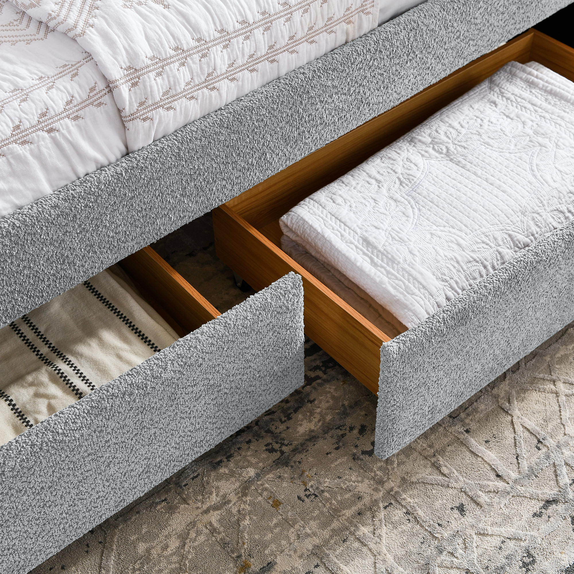 Boucle Fabric Queen Size Daybed With Two Drawers 10 Boucle Fabric Queen Size Daybed With Two Drawers