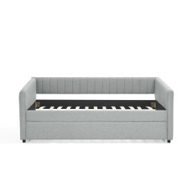 Linen Fabric Twin Size Daybed With Trundle