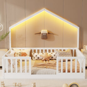 Wooden Montessori Bed with Light for Kids