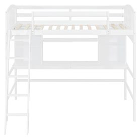 Twin Size Loft Bed with Storage Shelves, Desk and Ladder