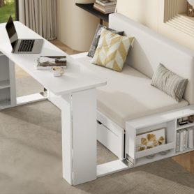 Full Size Daybed with Removable Desk, Storage Drawers & Hydraulic Side Table