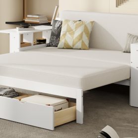 Full Size Daybed with Removable Desk, Storage Drawers & Hydraulic Side Table