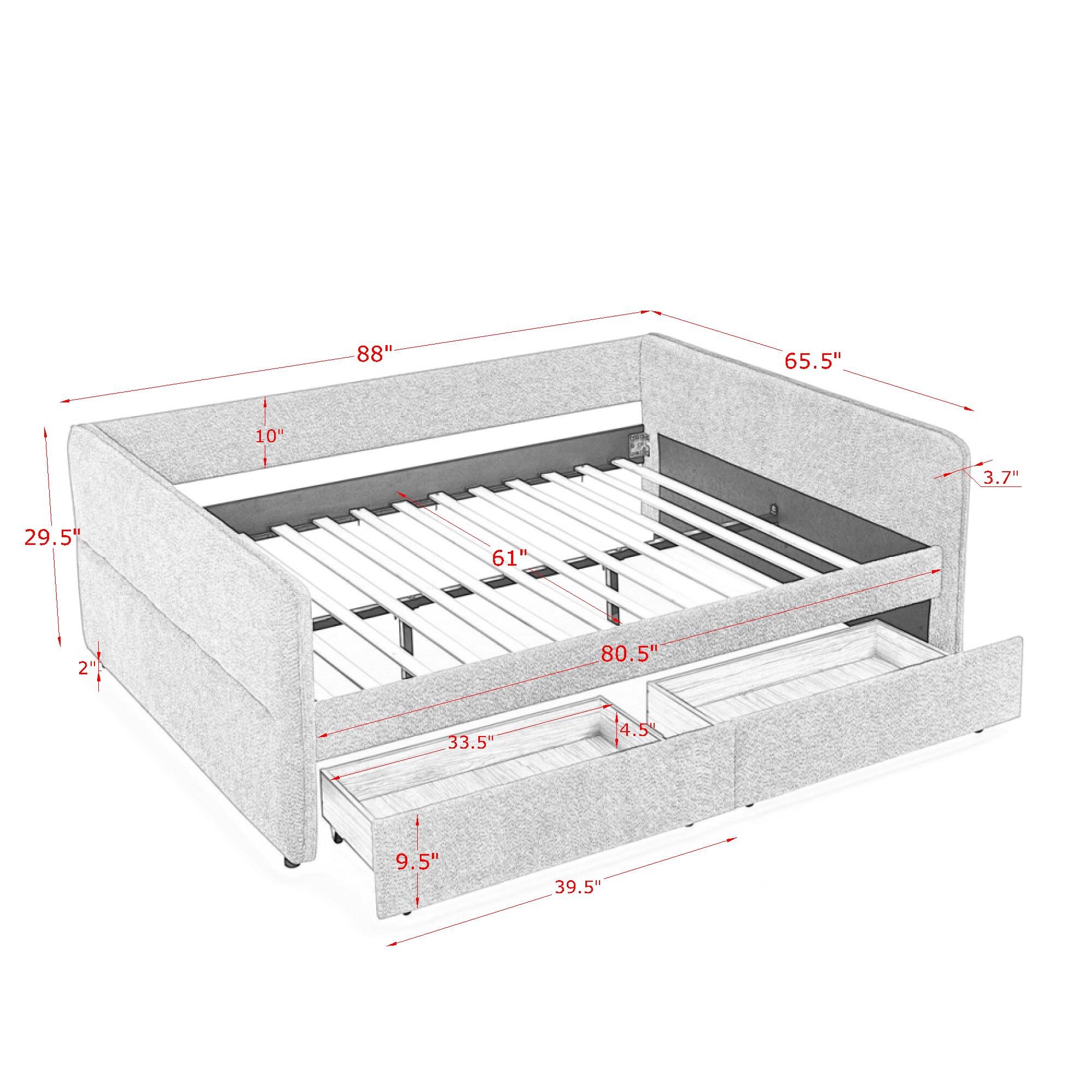 Boucle Fabric Queen Size Daybed With Two Drawers 20 Boucle Fabric Queen Size Daybed With Two Drawers