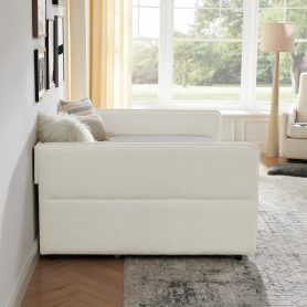 Boucle Fabric Full Size Daybed With Trundle