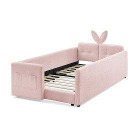 Twin Size Platform Bed with Cute Rabbit Ear Shaped Headboard