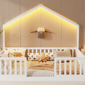 Wooden Montessori Bed with Light for Kids