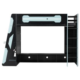 Twin Size Wood Loft Bed with Desk, Multi-storage Shelves and RGB Light