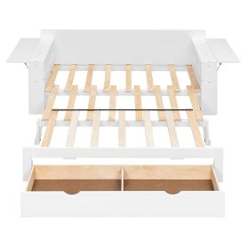 Full Size Daybed with Removable Desk, Storage Drawers & Hydraulic Side Table