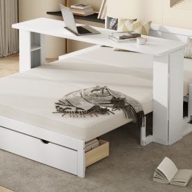 Full Size Daybed with Removable Desk, Storage Drawers & Hydraulic Side Table