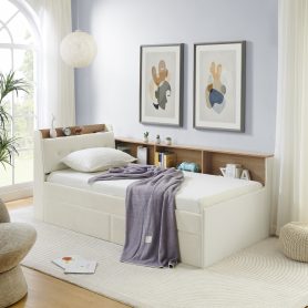 Twin Size Upholstery Velvet Day Bed with Storage Headboard and Wireless Charging