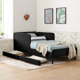 Twin Size Upholstered Platform Bed Frame With 2 Storage Drawers