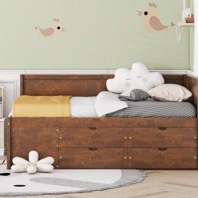 Full Size Daybed with Drawers and Shelves