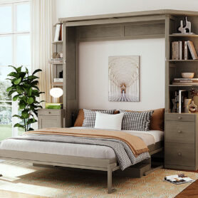 Queen Murphy Bed with Desk, Storage Shelves and Cabinets