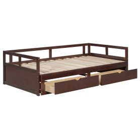 Wooden Daybed with Trundle Bed and Two Storage Drawers