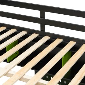 Full Size Wood Loft Bed with Desk, Shelves, LED Lights, USB Ports and Pegboard