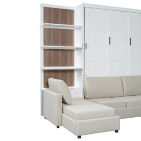 Queen Size Murphy Bed Wall Bed with Sofa and Shelves
