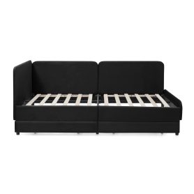 Twin Size Upholstered Platform Bed Frame With 2 Storage Drawers