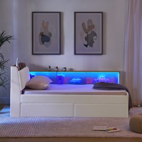 Twin Size Upholstery Velvet Day Bed with Storage Headboard and Wireless Charging