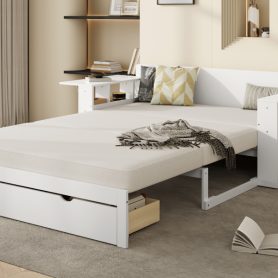 Full Size Daybed with Removable Desk, Storage Drawers & Hydraulic Side Table