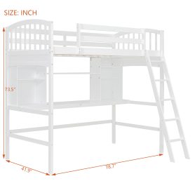 Twin Size Loft Bed with Storage Shelves, Desk and Ladder
