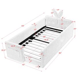 Twin Size Upholstered Platform Bed with Cute Rabbit Ear Shaped Headboard