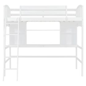 Twin Size Loft Bed with Storage Shelves, Desk and Ladder