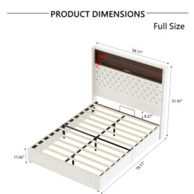 Full Size Velvet Tufted Soft Bed Frame with USB Port and Night Light