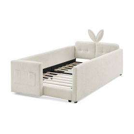 Twin Size Platform Bed with Cute Rabbit Ear Shaped Headboard