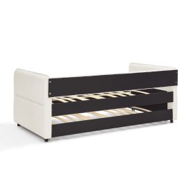 Boucle Fabric Twin Size Daybed With Trundle