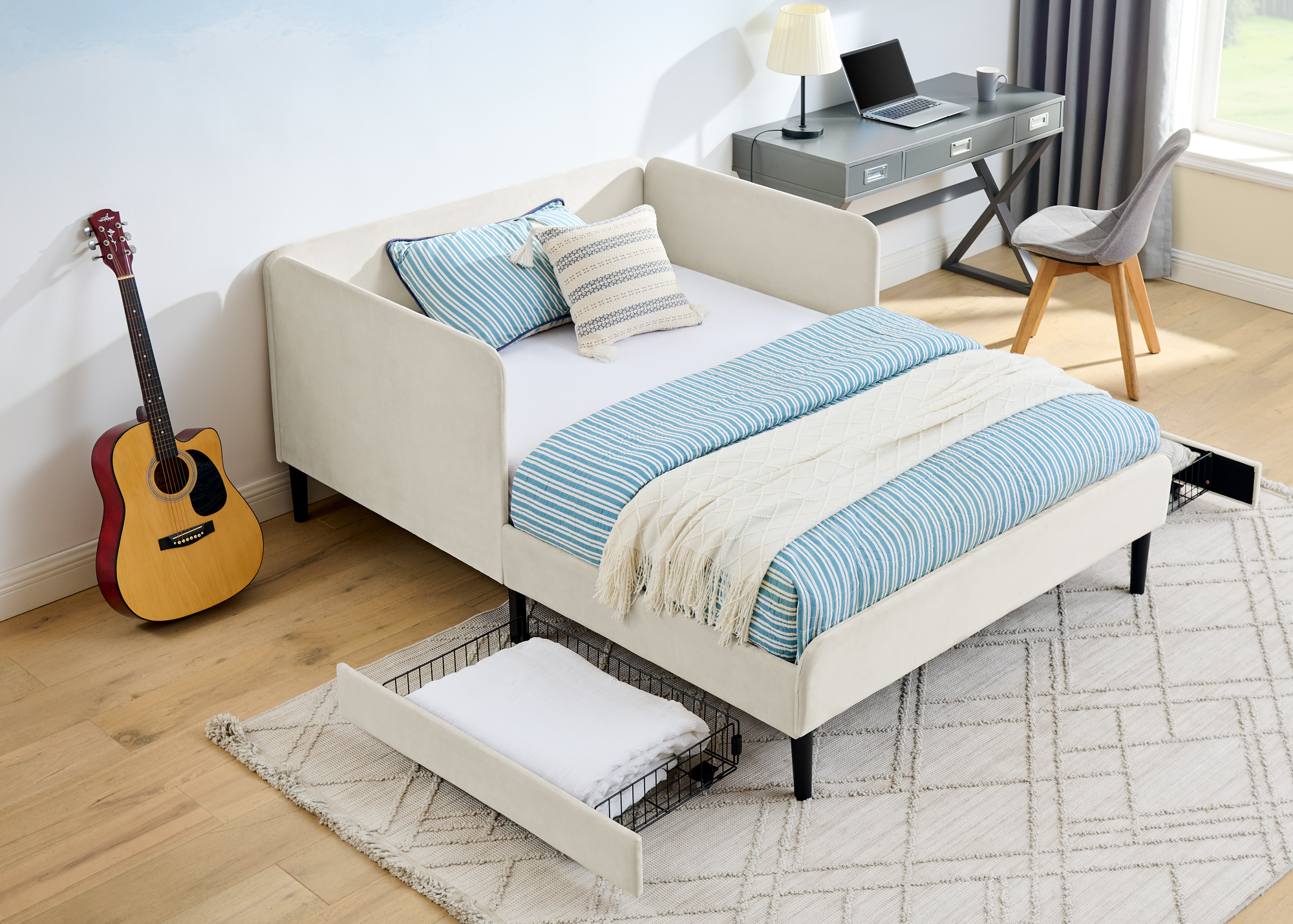 Full Size Upholstered Platform Bed Frame with 2 Storage Drawers 6 Full Size Upholstered Platform Bed Frame with 2 Storage Drawers