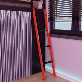Full Size Wood Loft Bed with Wardrobe, Shelves, Blackout Curtains and RGB Lights