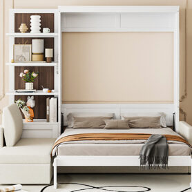 Queen Size Murphy Bed Wall Bed with Sofa and Shelves