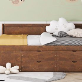 Full Size Daybed with Drawers and Shelves