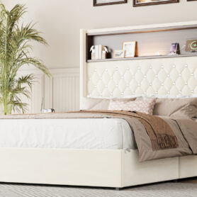 Full Size Velvet Tufted Soft Bed Frame with USB Port and Night Light