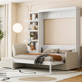 Queen Size Murphy Bed Wall Bed with Sofa and Shelves