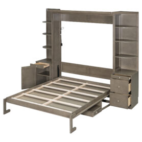 Queen Murphy Bed with Desk, Storage Shelves and Cabinets
