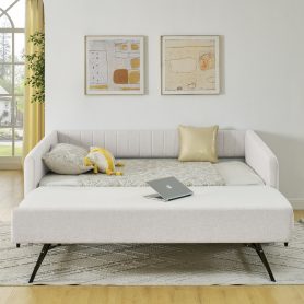 Linen Fabric Full Size Daybed With Trundle