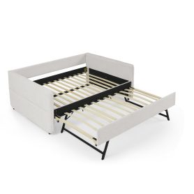 Boucle Fabric Full Size Daybed With Trundle
