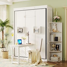 Rotating Queen Murphy Bed with Hidden Wall Cabinet, Shelves, Desk and Storage Racks