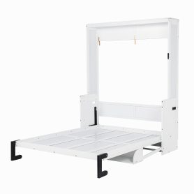 Queen Size Wood Murphy Bed With Wardrobe, Desk, Gas Struts and Charging Station