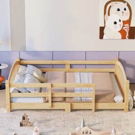 Full Montessori Floor Bed with Slats and Safety Guardrails