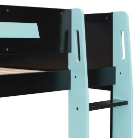 Full-Size Gaming Bunk Bed with Oversized RGB Desk, USB Charging Ports & Cable Grommet, LED Light Strip