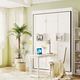 Rotating Queen Murphy Bed with Hidden Wall Cabinet, Shelves, Desk and Storage Racks