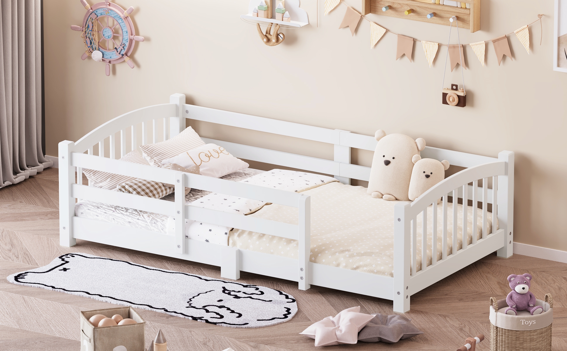 Twin Montessori Floor Bed with Slats and Safety Guardrails 24 Twin Montessori Floor Bed with Slats and Safety Guardrails